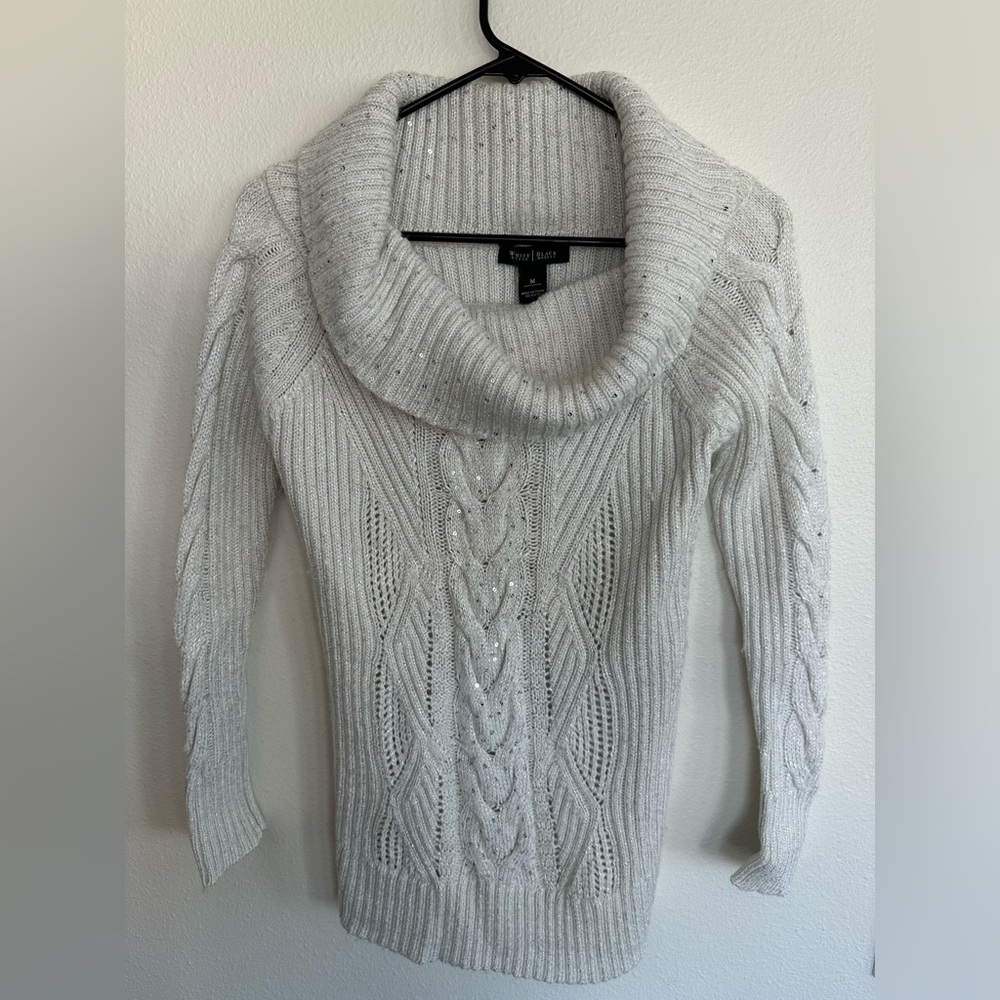 White House Black Market Silver Cowl Neck Sweater